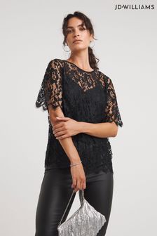JD Williams Black Lace Short Sleeve Top (Q79914) | €18.50