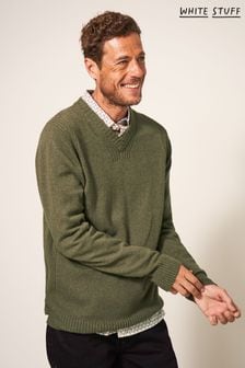 White Stuff Green Lambswool V-neck Jumper (Q79949) | kr1 010