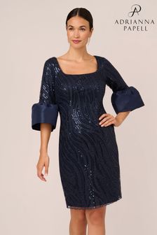 Adrianna Papell Blue Embroidered Bell Dress