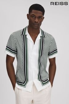 Reiss White/Green Blair Geometric Print Cuban Collar Shirt (Q80246) | €170