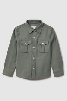 開心果綠 - Reiss Thomas拉絨棉補丁式口袋襯衫外套 (Q80252) | NT$3,000