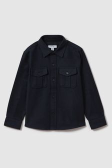 Bleumarin - Jachetă stil cămașă Reiss Thomas din bumbac periat cu buzunare (Q80256) | 413 LEI