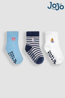 JoJo Maman Bébé Blue Nautical 3-Pack Embroidered Socks (Q80281) | 47 QAR