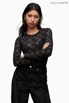 AllSaints Black Fran Flocked T-Shirt (Q80292) | €79