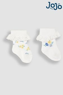 JoJo Maman Bébé White Floral 2-Pack Frilly Socks (Q80304) | $16