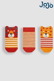 JoJo Maman Bébé Rust Orange Tiger 3-Pack Safari Socks (Q80314) | 47 QAR