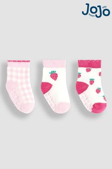 JoJo Maman Bébé Pink Strawberry 3-Pack Fruit Socks (Q80318) | CA$26