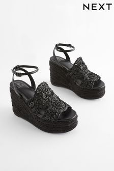 أسود - حذاء بكعب وتد عالي جلد رافيا من Forever Comfort® (Q80391) | 216 د.إ