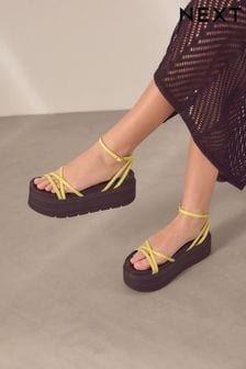 Lime Green Regular/Wide Fit Chunky Strappy Flatform Sandals (Q80403) | kr417