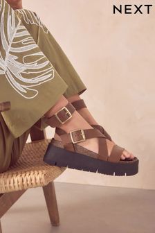 Tan Brown Ultra Chunky Flatform Sandals (Q80410) | $65