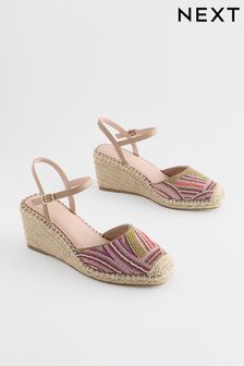 Pink Forever Comfort® Square Toe Beaded Espadrille Wedges (Q80412) | ₪ 187