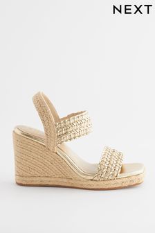 Gold Forever Comfort® Square Toe Weave Wedges (Q80414) | AED180