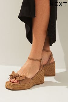 Tan Brown Forever Comfort® Leather Bow Wedges (Q80415) | $58