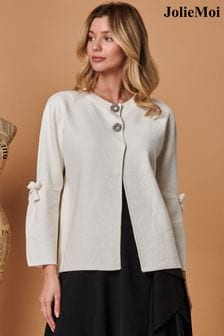 Jolie Moi White Button Bow Sleeve Knit Cardigan (Q80446) | AED360
