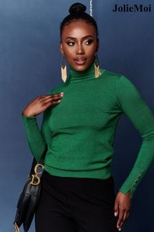 Jolie Moi Green Turtleneck Fine Knit Fitted Jumper (Q80486) | AED194