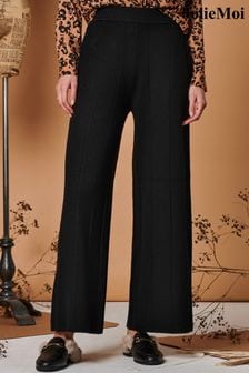 Jolie Moi Black Vertical Line Knit Flared Trousers (Q80497) | OMR25