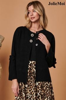 Jolie Moi Black Button Bow Sleeve Knit Cardigan (Q80499) | AED360