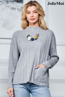 Szary sweter Jolie Moi z kieszenią i półgolfem (Q80527) | 172 zł