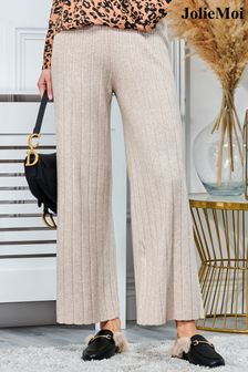Jolie Moi Ribbed Knit Wide Leg Cream Trousers (Q80528) | €30