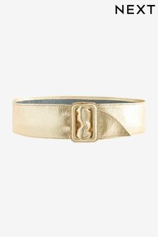 Gold - Wide Leather Belt (Q80579) | kr420