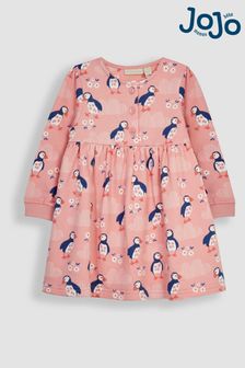 JoJo Maman Bébé Pink Puffin Button Front Sweat Jersey Dress (Q80674) | $37
