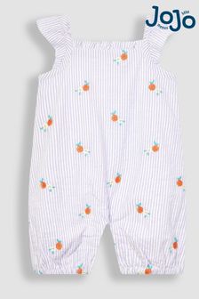 JoJo Maman Bébé Lilac Purple Orange Embroidered Seersucker Sunsuit (Q80714) | $37