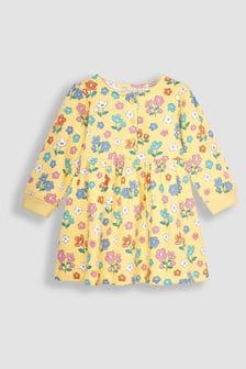 JoJo Maman Bébé Yellow Floral Button Front Sweat Jersey Dress (Q80719) | €37