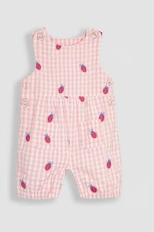 JoJo Maman Bébé Pink Ladybird Embroidered Gingham Dungarees (Q80721) | $43