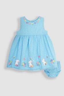 JoJo Maman Bébé Blue Mouse Floral Embroidered Baby Dress (Q80727) | €43