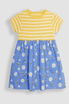 JoJo Maman Bébé Blue Daisy & Bee Mix & Match With Pet In Pocket Jersey Dress (Q80737) | OMR12