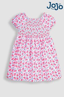 JoJo Maman Bébé Pink Strawberry Bloom Puff Sleeve Smocked Dress (Q80738) | SGD 45