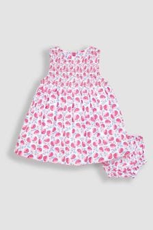 JoJo Maman Bébé Pink Strawberry Bloom Smocked Baby Dress With Knickers (Q80741) | $45