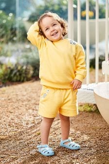 JoJo Maman Bébé Yellow 2-Piece Floral Embroidered Sweatshirt & Shorts Set (Q80742) | NT$1,400