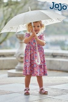 JoJo Maman Bébé Pink Strawberry Garden Floral Peter Pan Pet In Pocket Jersey Dress (Q80746) | NT$1,070