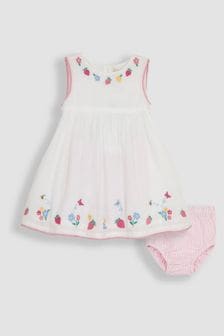 JoJo Maman Bébé White Strawberry Embroidered Baby Dress (Q80752) | AED150