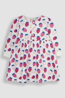 JoJo Maman Bébé Pink Strawberry Button Front Sweat Jersey Dress (Q80755) | SGD 45