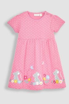 JoJo Maman Bébé Pink Mouse Spot Appliqué Hem Jersey Dress (Q80768) | SGD 41