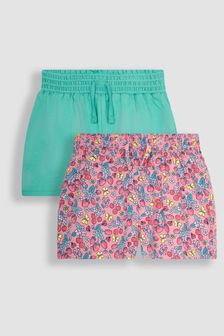 JoJo Maman Bébé Pink Strawberry Garden Floral & Green 2-Pack Pretty Shorts (Q80774) | $37