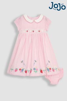 JoJo Maman Bébé Pink Bee & Daisy Embroidered Smocked Dress (Q80775) | €47
