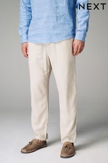 Ecru White Linen Viscose Drawstring Trousers (Q80783) | DKK280