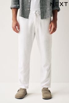 White Linen Viscose Drawstring Trousers (Q80790) | OMR12
