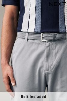 Light Grey Belted Linen Blend Trousers (Q80792) | $54