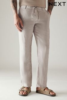 Light Grey 100% Linen Drawstring Trousers (Q80794) | KRW73,700