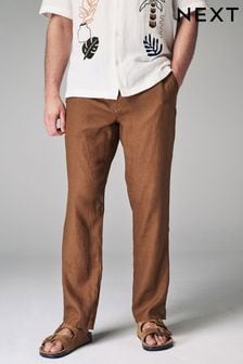 Rust Brown 100% Linen Drawstring Trousers (Q80798) | AED158