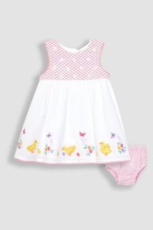JoJo Maman Bébé White Duck Embroidered Smocked Baby Dress (Q80845) | LEI 161