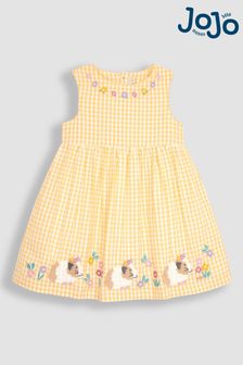 JoJo Maman Bébé Yellow Guinea Pig Appliqué Gingham Summer Dress (Q80861) | Kč990