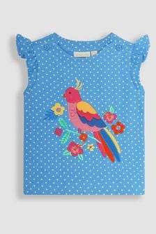 JoJo Maman Bébé Blue Tropical Bird Appliqué T-Shirt (Q80865) | €27