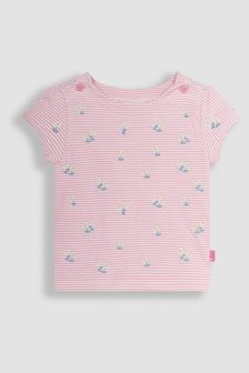 JoJo Maman Bébé Pink Daisy Embroidered T-Shirt (Q80866) | SGD 33