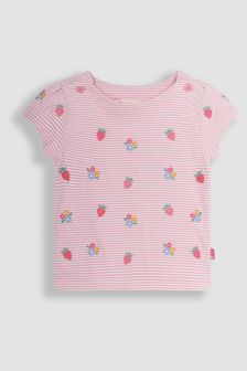 JoJo Maman Bébé Pink Strawberry Floral Embroidered T-Shirt (Q80894) | €27