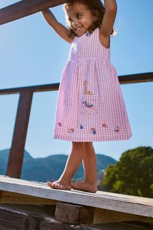 JoJo Maman Bébé Pink Jungle Appliqué Gingham Summer Dress (Q80920) | $40